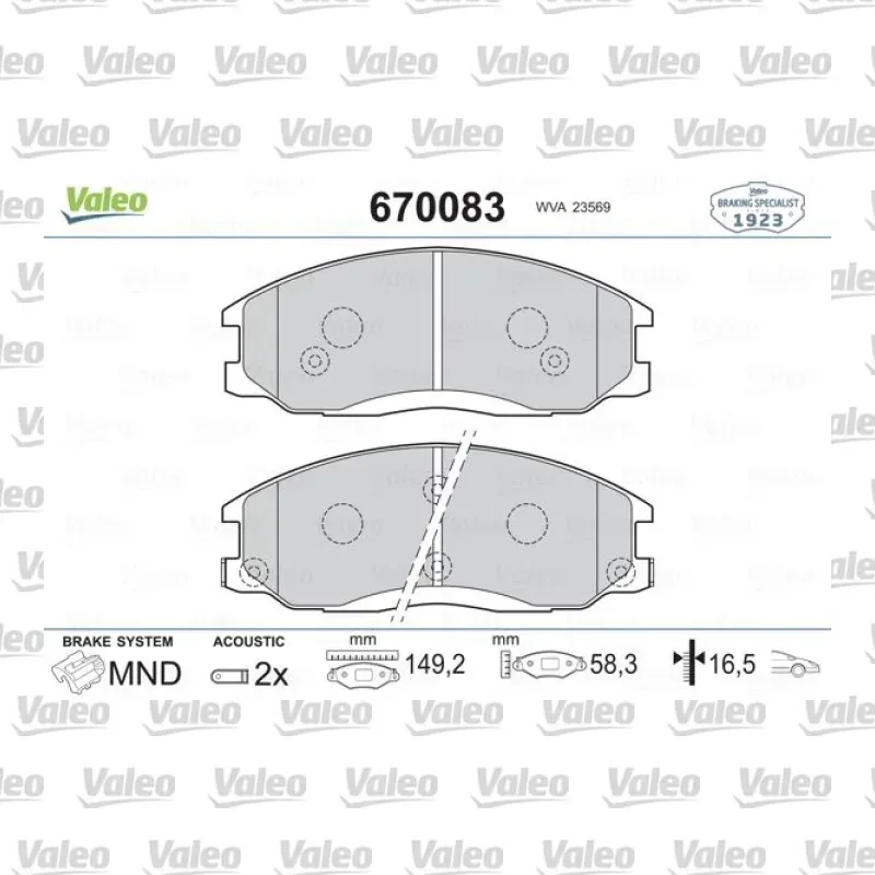 Fren Disk Balata Ön VALEO 670083 – Hyundai Santa Fe