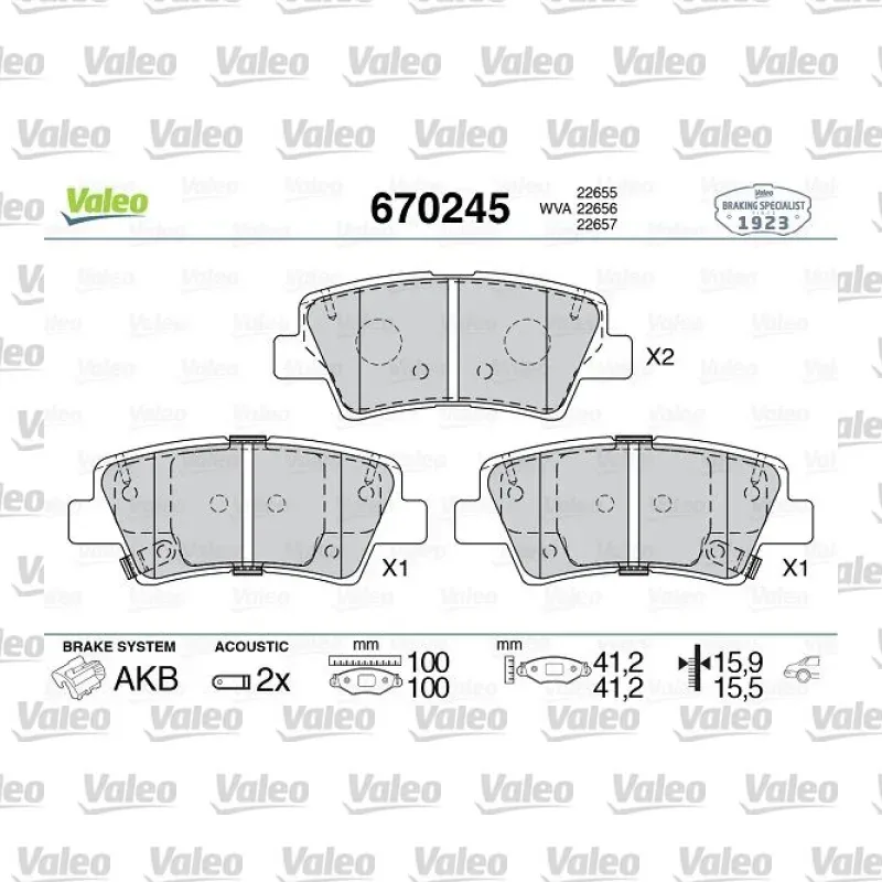 Fren Disk Balata Arka VALEO 670245 – Kia Sportage 1.7 CRDi / 2.0 CRDi