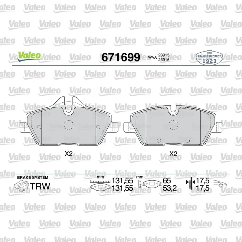 Fren Disk Balata Ön VALEO 671699 – MINI Cooper