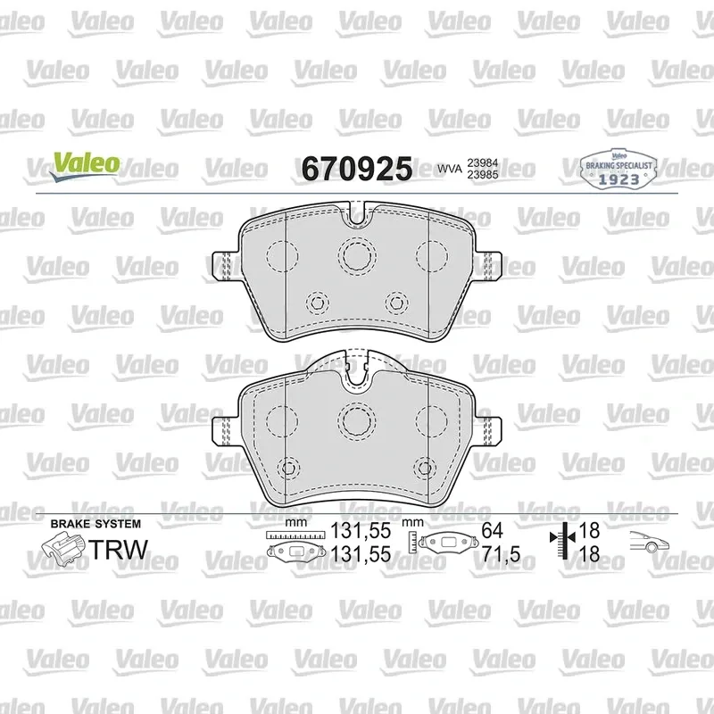 Fren Disk Balata Ön VALEO 670925 – MINI Cooper