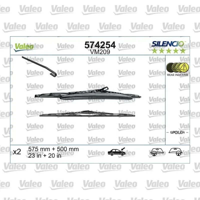 Silecek Süpürgesi Ön 580/500 mm - 23/20 inç VALEO 574254 – BMW 320i
