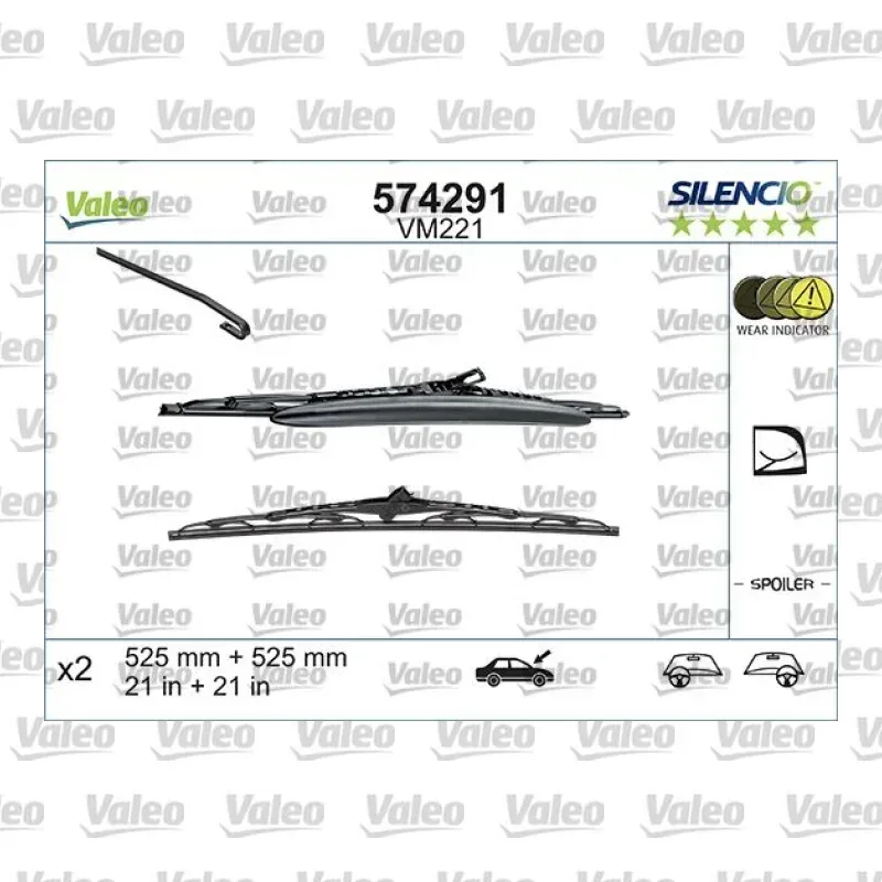 Silecek Süpürgesi Ön 525/525 mm - 21/21 inç VALEO 574291 – Volkswagen / Skoda