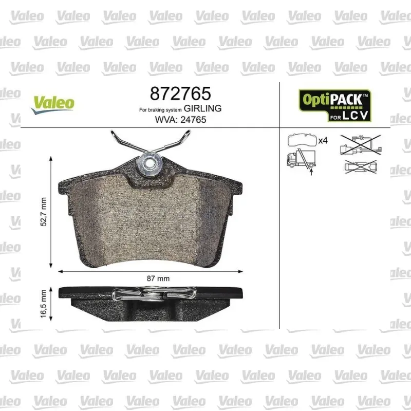 Fren Disk Balata Arka VALEO 872765 – Peugeot / Citroen