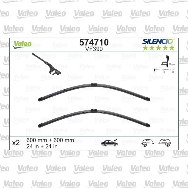 Silecek Süpürgesi Ön 600/600 mm - 24/24 inç VALEO 574710 – Mercedes-Benz C 200