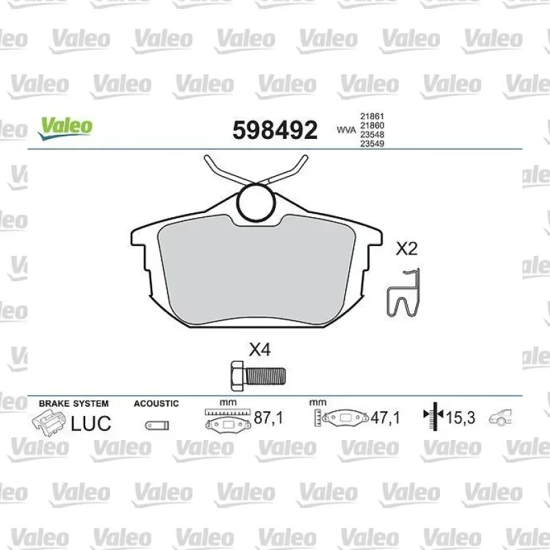 Fren Disk Balata Arka VALEO 598492 – Volvo / Mitsubishi