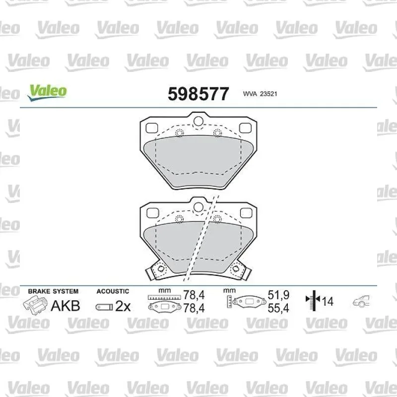 Fren Disk Balata Arka VALEO 598577 – Toyota Corolla / Yaris