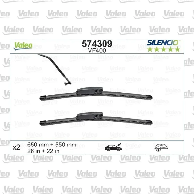 Silecek Süpürgesi Ön 650/550 mm - 26/22 inç VALEO 574309 – Renault Scenic