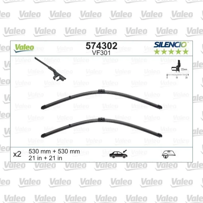 Silecek Süpürgesi Ön Muz Tip 530/530 mm - 21/21 inç VALEO 574302