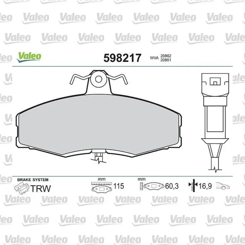 Fren Disk Balata Ön VALEO 598217 – Volkswagen Caddy 1.6 / 1.9 D