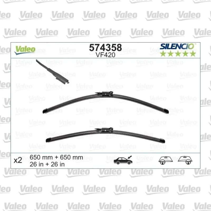 Silecek Süpürgesi Ön Muz Tip 650/650 mm - 26/26 inç VALEO 574358 – Seat Leon