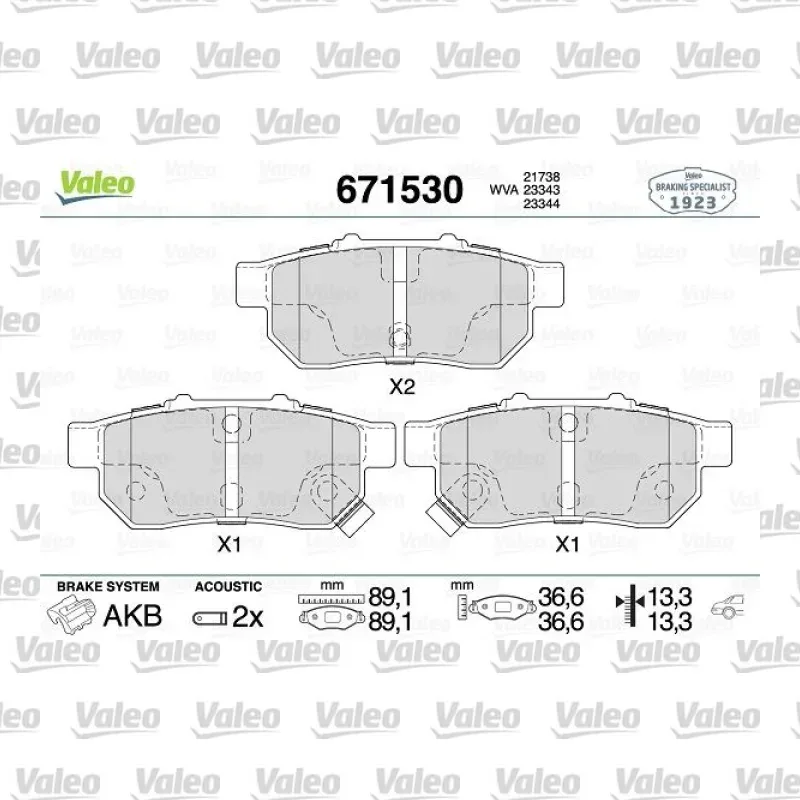 Fren Disk Balata Arka VALEO 671530 – Honda Civic / Jazz
