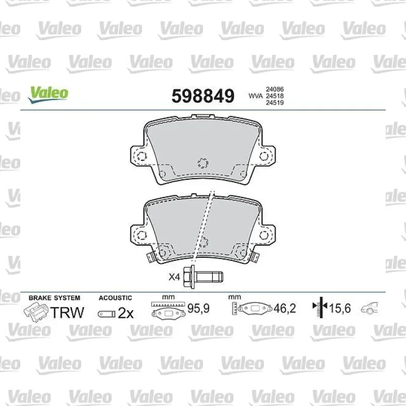 Fren Disk Balata Arka VALEO 598849 – Honda Civic