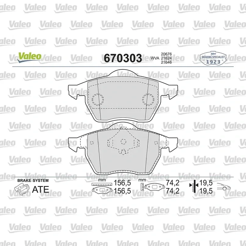 Fren Disk Balata Ön VALEO 670303 – Volkswagen / Audi
