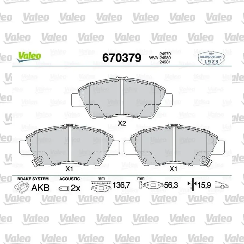 Fren Disk Balata Ön VALEO 670379 – Honda Jazz